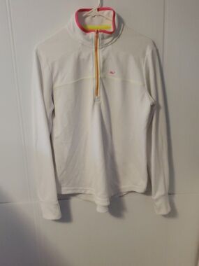 Vineyard Vine Neon Pop Shep Quarter-Zip Shirt White Pullover Women's  Size S
